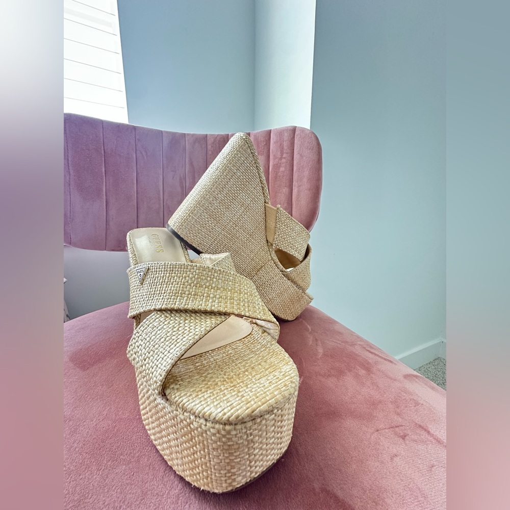 Guess Raffia Platform Espadrille Wedge Sandals